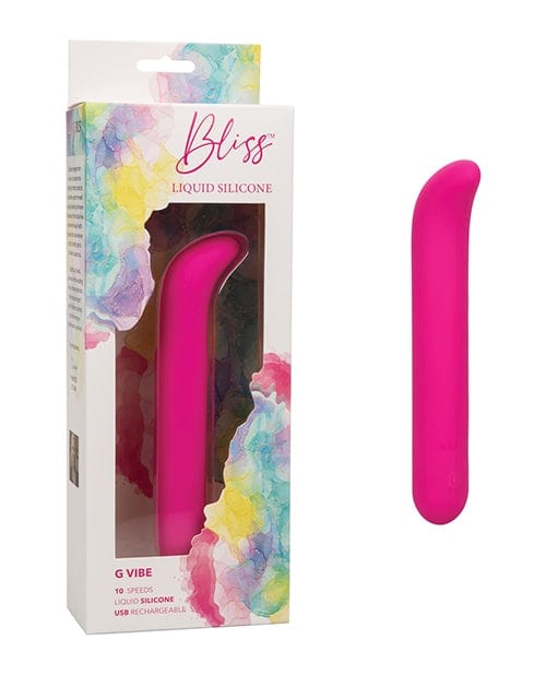 Bliss pink flexible liquid silicone G-spot vibrator with curved tip