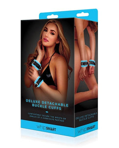 Hand or Wrist Cuffs WhipSmart Glow in the Dark Deluxe Detachable Buckle Cuffs - Blue