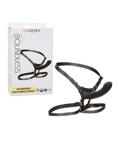 Boundless black rechargeable vibrating harness with adjustable straps