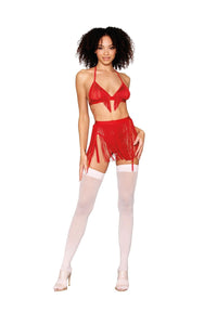Holiday Items CHAINETTE FRINGE BRALETTE SET RUBY O/S