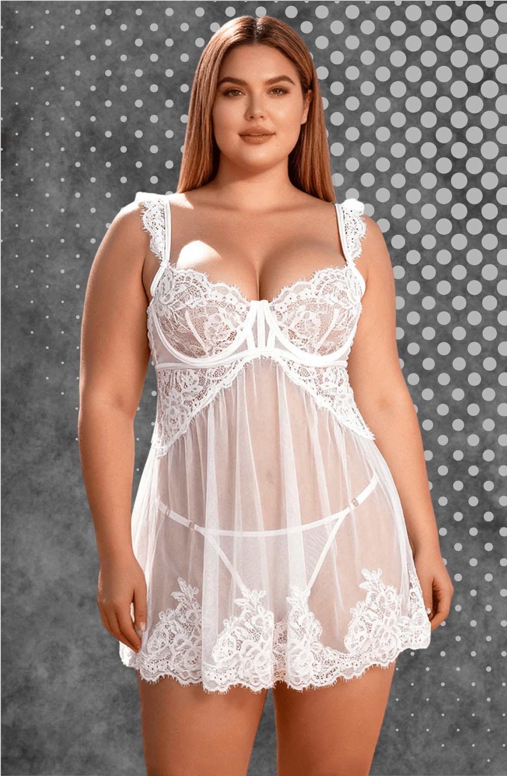 Honeymoon YesX YX745Q White Lace Sheer Plus Size Babydoll