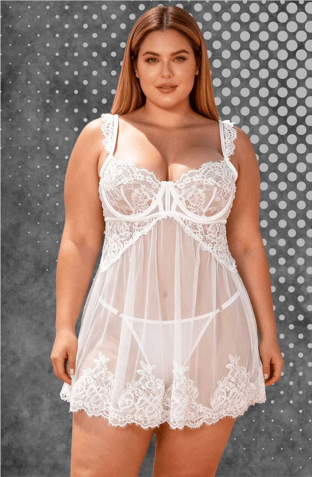 Honeymoon YesX YX745Q White Lace Sheer Plus Size Babydoll