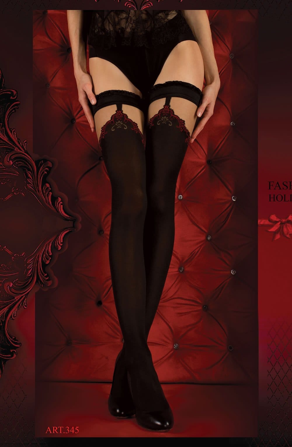 Hosiery Ballerina 345 Hold Ups Nero (Black) / Red