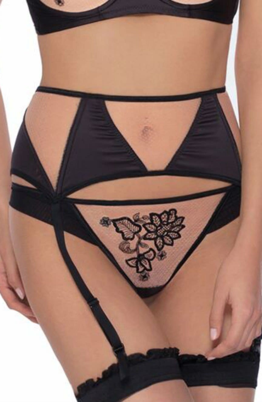 Hosiery Roza Mehendi Suspender Belt Black