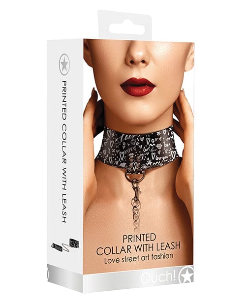 Shots Ouch Love Street Art black printed collar and leash