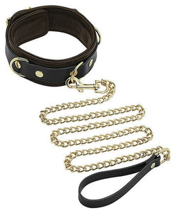 Leashes Spartacus Collar & Leash - Brown Leather w/Gold Accent Hardware