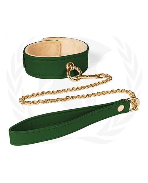 Spartacus green plush lined PU collar and chain leash