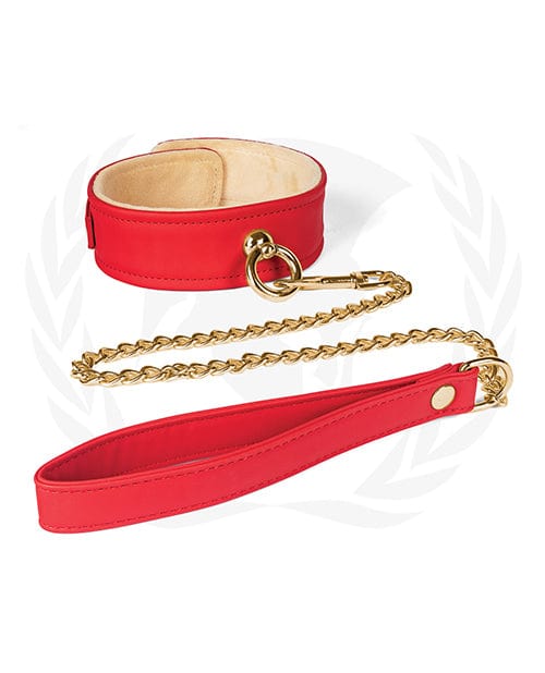 Leashes Spartacus Plush Lined PU Collar & Chained Leash - Red