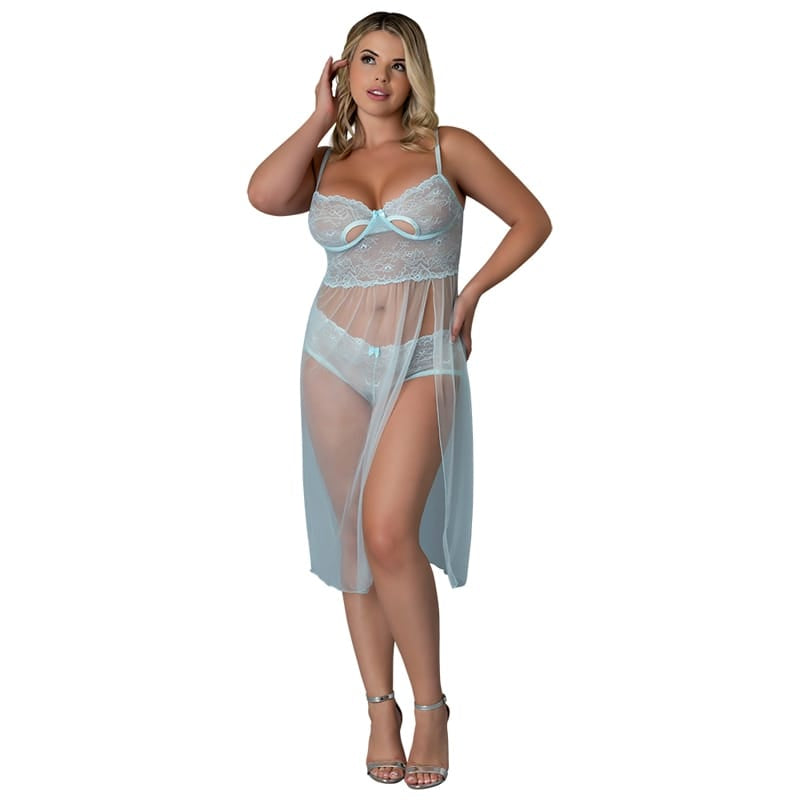 Lingerie - Baby dolls Chemises etc MS Sky Long Chemise & Boy Short Q