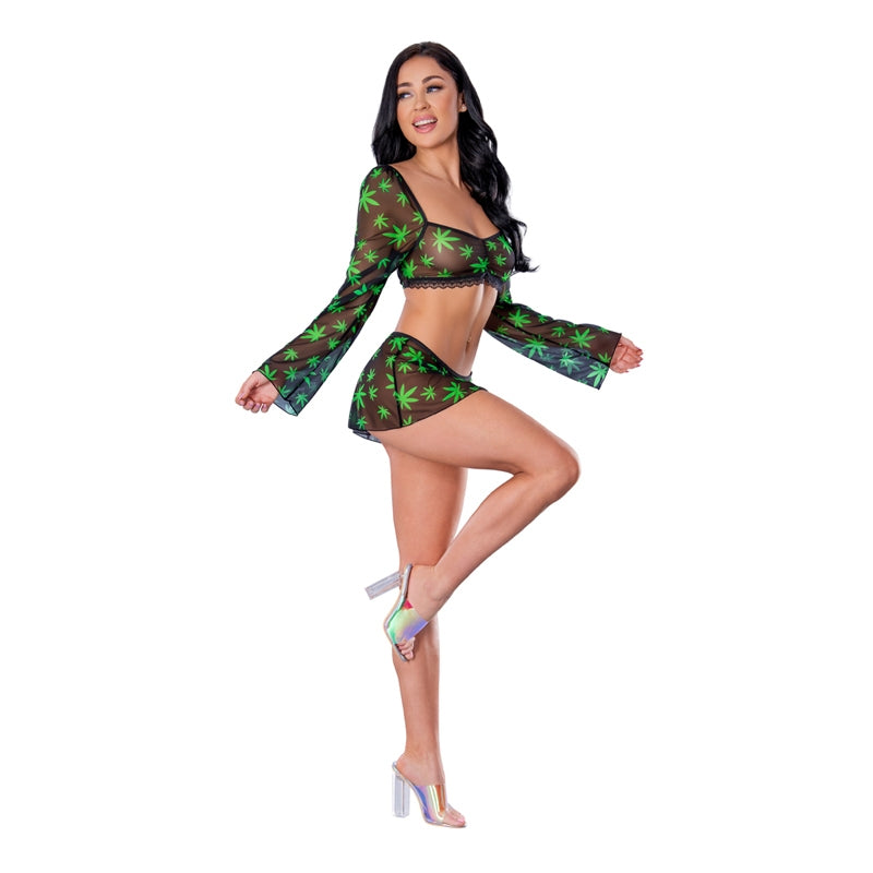 Lingerie - Bra and Panty sets MS Hazy Dayz CropTopSkirtG PotLeaf SM