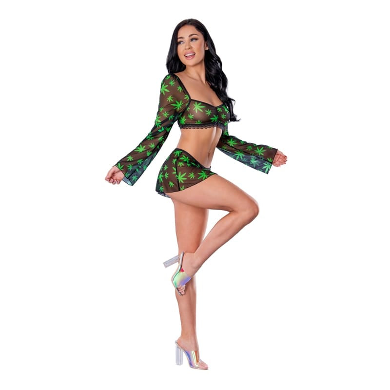Lingerie - Bra and Panty sets MS Hazy Dayz CropTopSkirtG PotLeaf SM