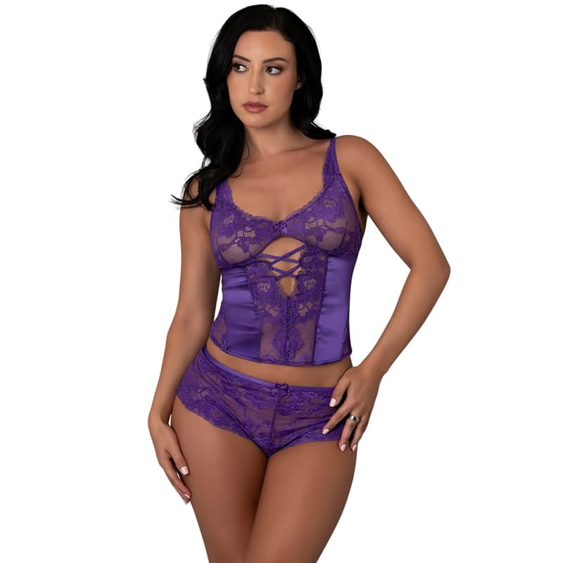 Lingerie - Bra and Panty sets MS Satin Petals Bustier BoyShort Pur SM