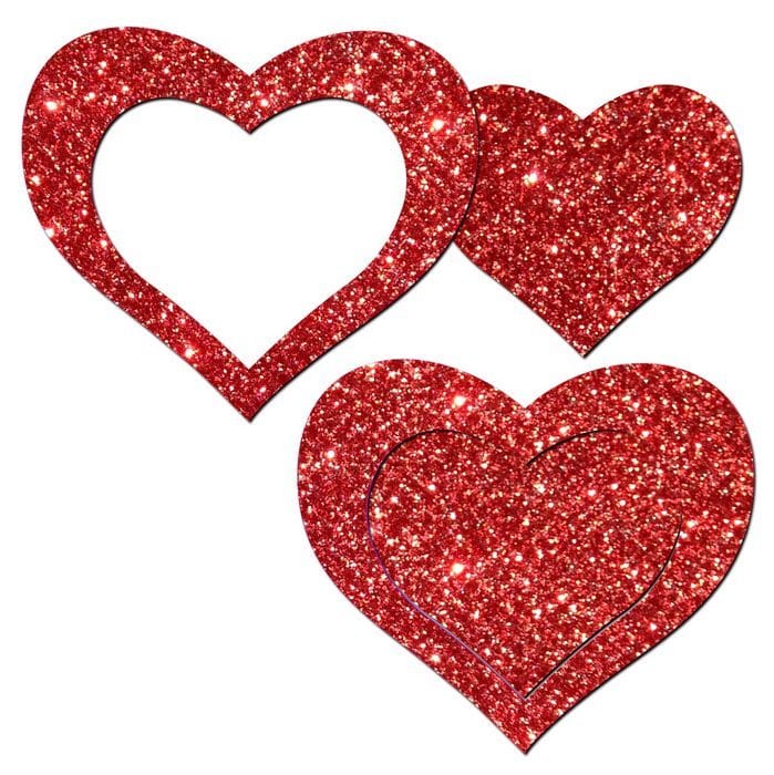 Lingerie & Clothing Pastease glitter peek a boob hearts red