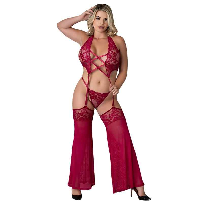 Lingerie - Club Wear MS Black Cherry Plunge Chap Cheeky Ch Q