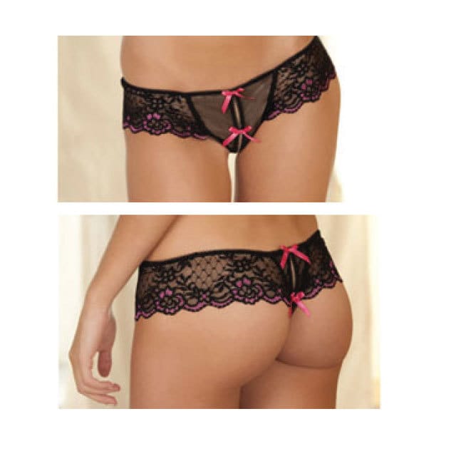 Lingerie - Crotchless Panties RR Crotchless Lace Thong W/Bows ML
