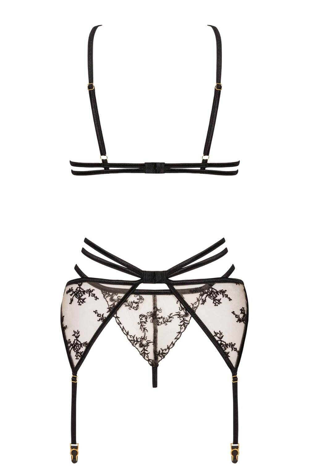 Lingerie Sets Beauty Night BN6691 Aisha Lace Bra, Garter & Thong Set – Black