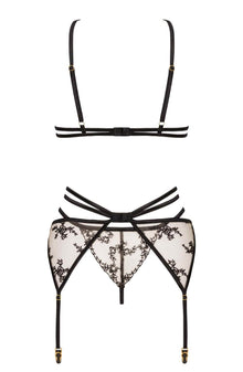 Lingerie Sets Beauty Night BN6691 Aisha Lace Bra, Garter & Thong Set – Black