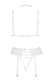 Lingerie Sets Beauty Night BN6724 Noemi Lace Bra, Garter & Open Thong Set – White