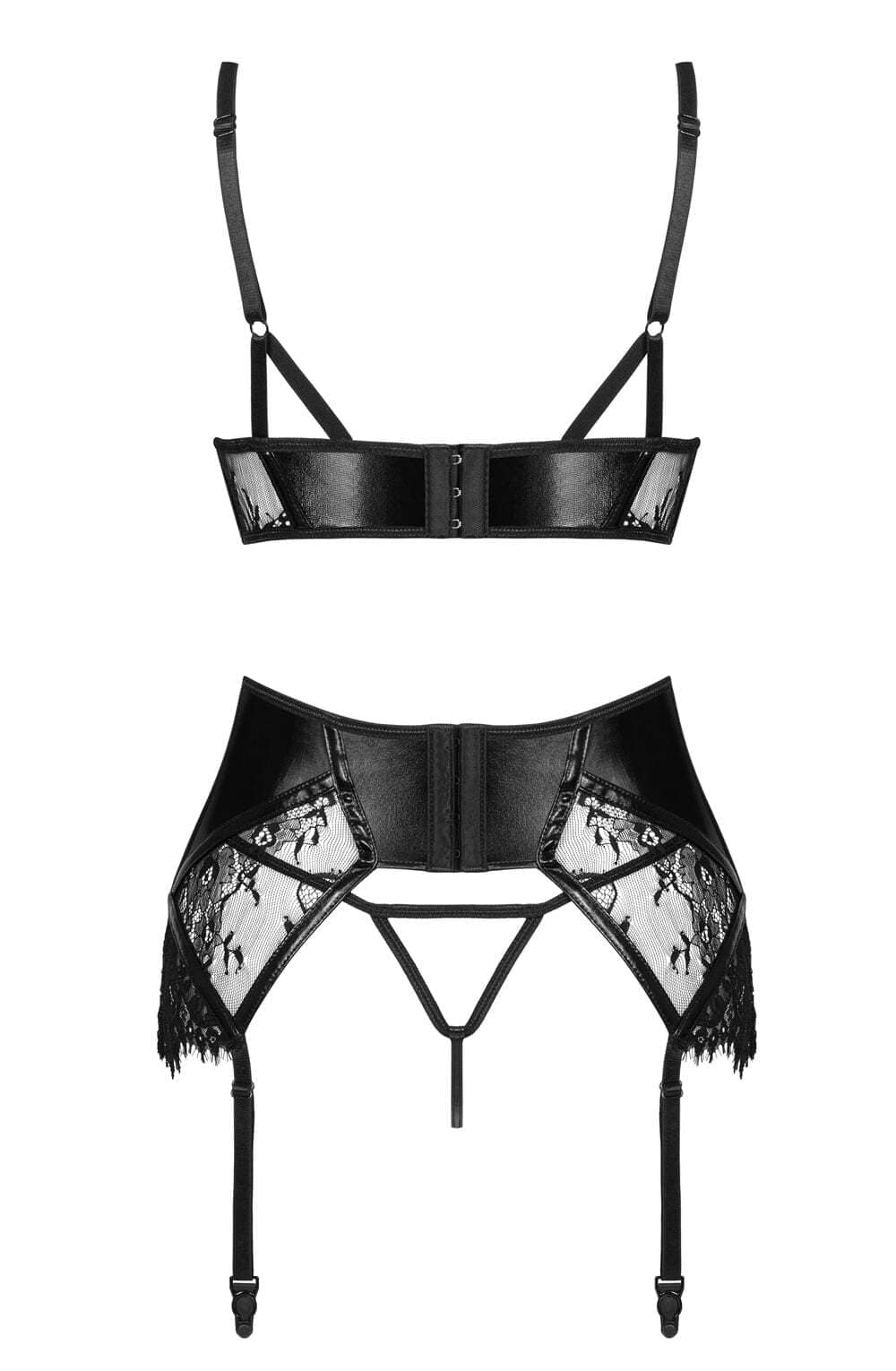 Lingerie Sets Beauty Night BN6739 Leonela Lace & Wet Look Bra Set – Black