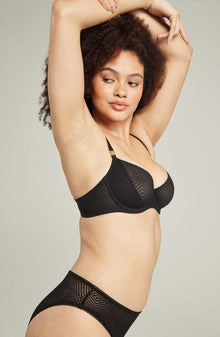 Lingerie Sets The Sheer Deco Lift Balcony Bra Black Up to GG Cup