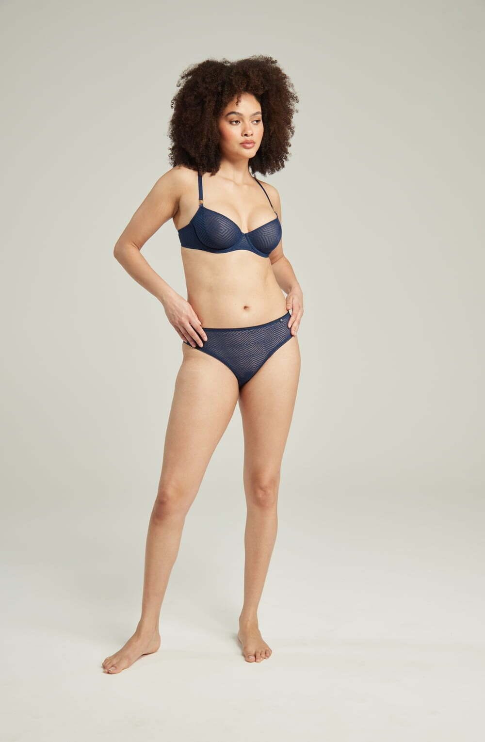 Lingerie Sets The Sheer Deco Lift Balcony Bra Navy Up to GG Cup