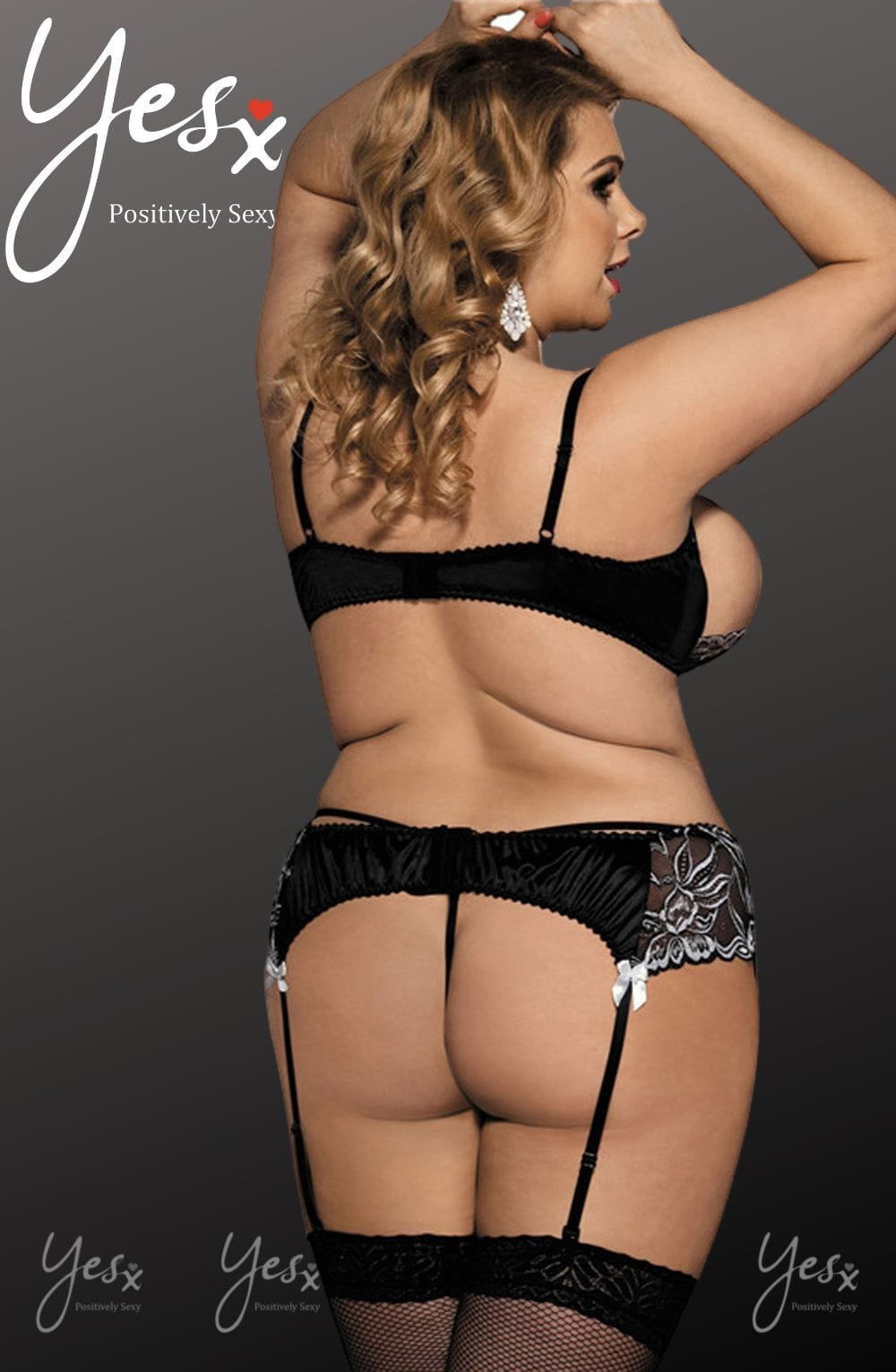 Lingerie Sets YesX YX825Q Plus Size Shelf Bra, Garter & Thong Set – Black