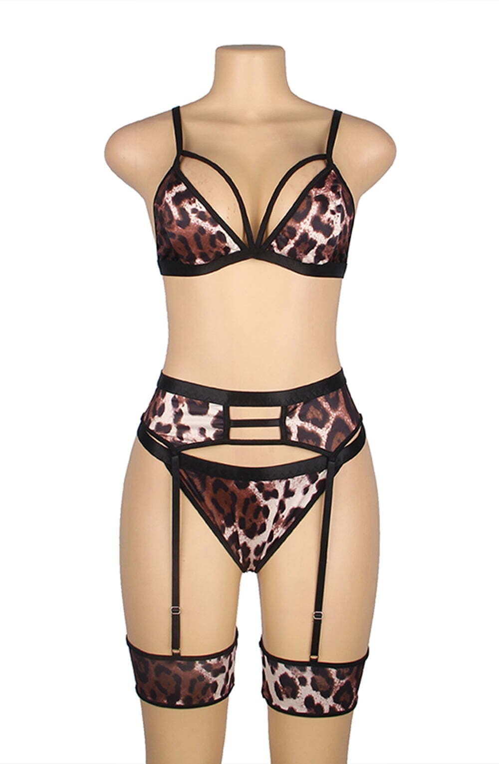 Lingerie Sets YesX YX837 Leopard Bra, Garter, Thong & Cat Ear Set