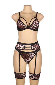 Lingerie Sets YesX YX837 Leopard Bra, Garter, Thong & Cat Ear Set