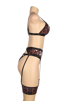 Lingerie Sets YesX YX837 Leopard Bra, Garter, Thong & Cat Ear Set