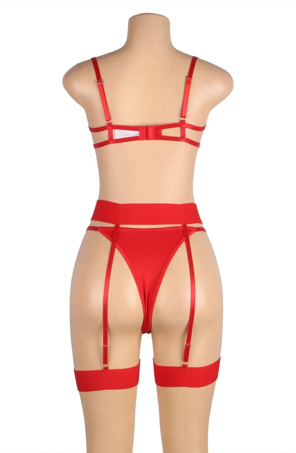 Lingerie Sets YesX YX845Q Plus Size Heart Bra, Garter & Brief Set – Red