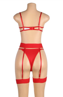 Lingerie Sets YesX YX845Q Plus Size Heart Bra, Garter & Brief Set – Red