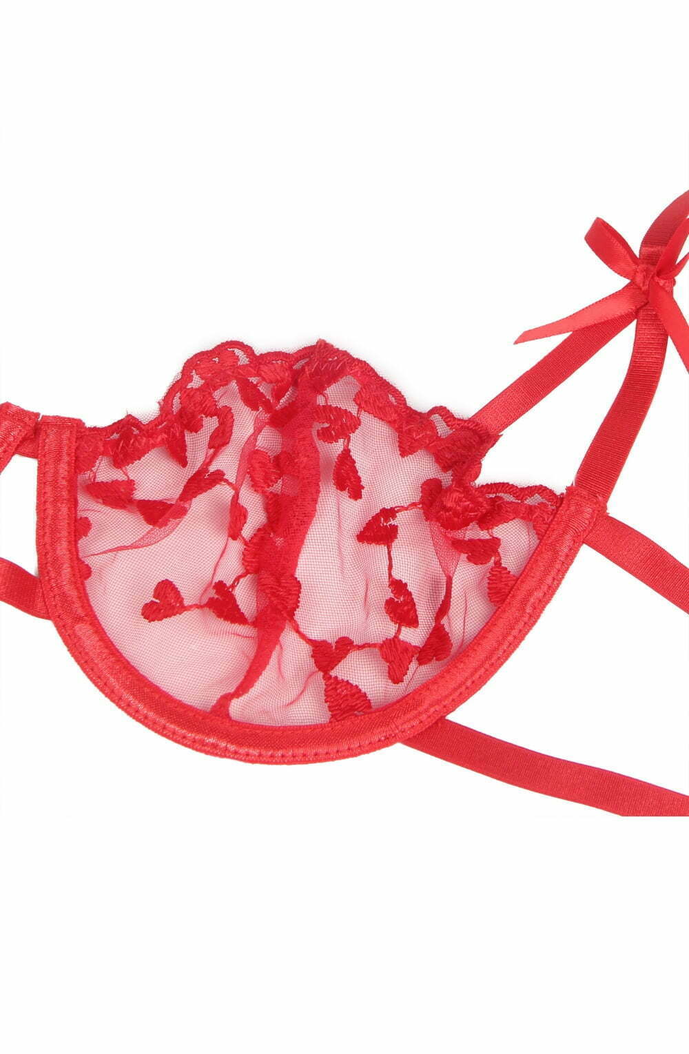 Lingerie Sets YesX YX845Q Plus Size Heart Bra, Garter & Brief Set – Red