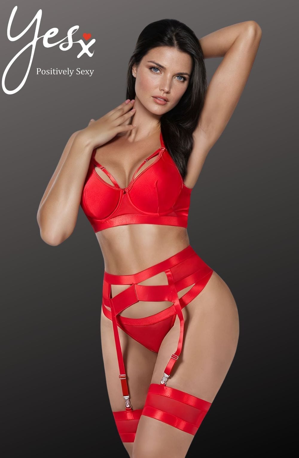 Lingerie Sets YesX YX870 Bondage Bra, Garter & Thong Set – Red