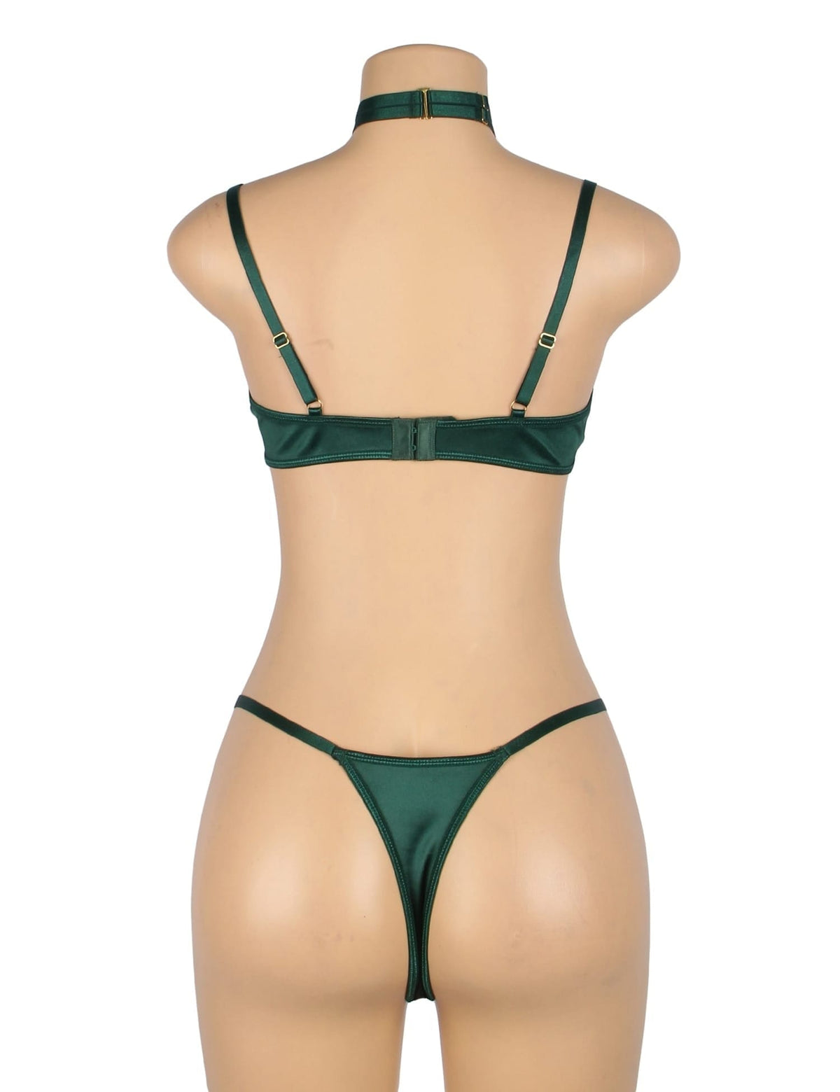 Lingerie Sets YesX YX873 Velvet Cutout Halter Bra & Thong Set – Green