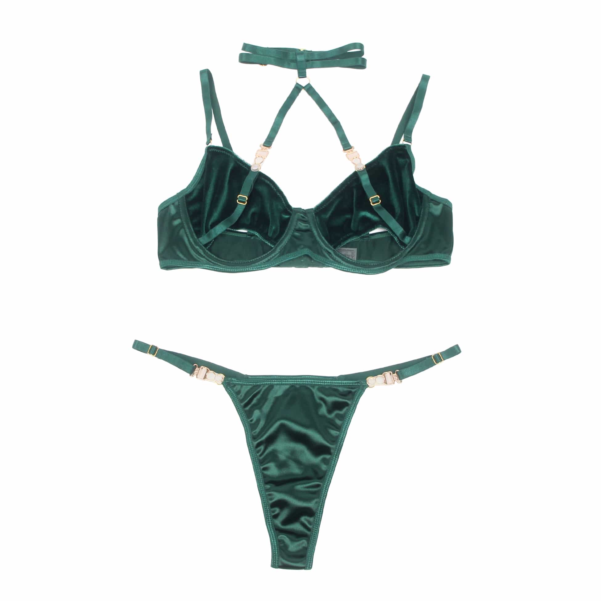 Lingerie Sets YesX YX873Q Plus Size Velvet Cutout Halter Bra & Thong Set