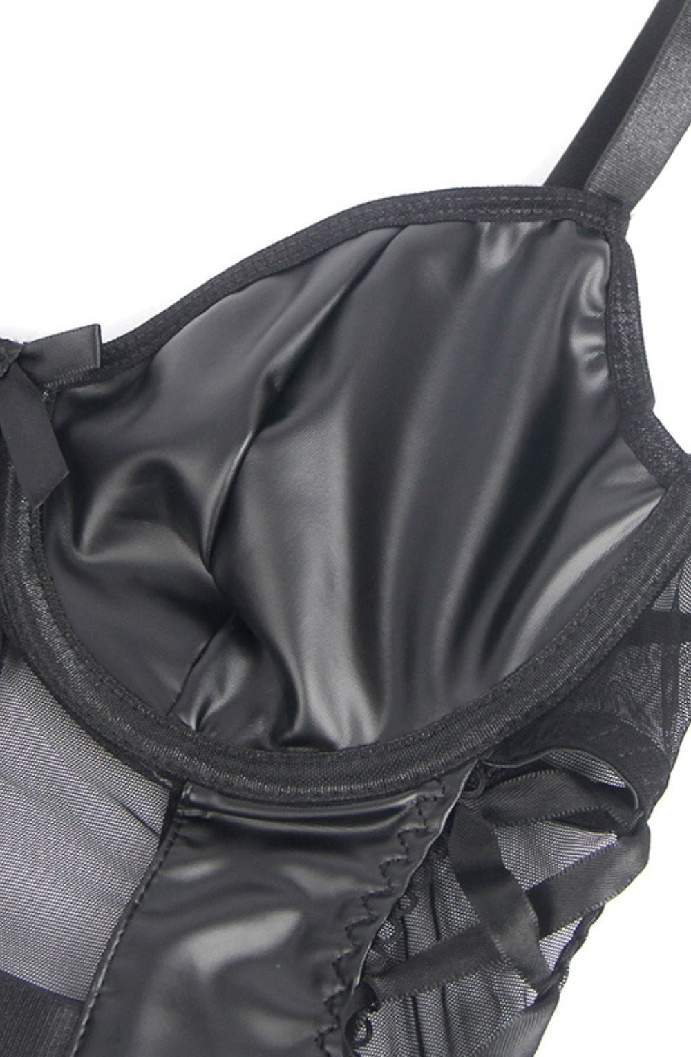 Lingerie Sets YesX YX890 Black Faux Leather Look & Mesh