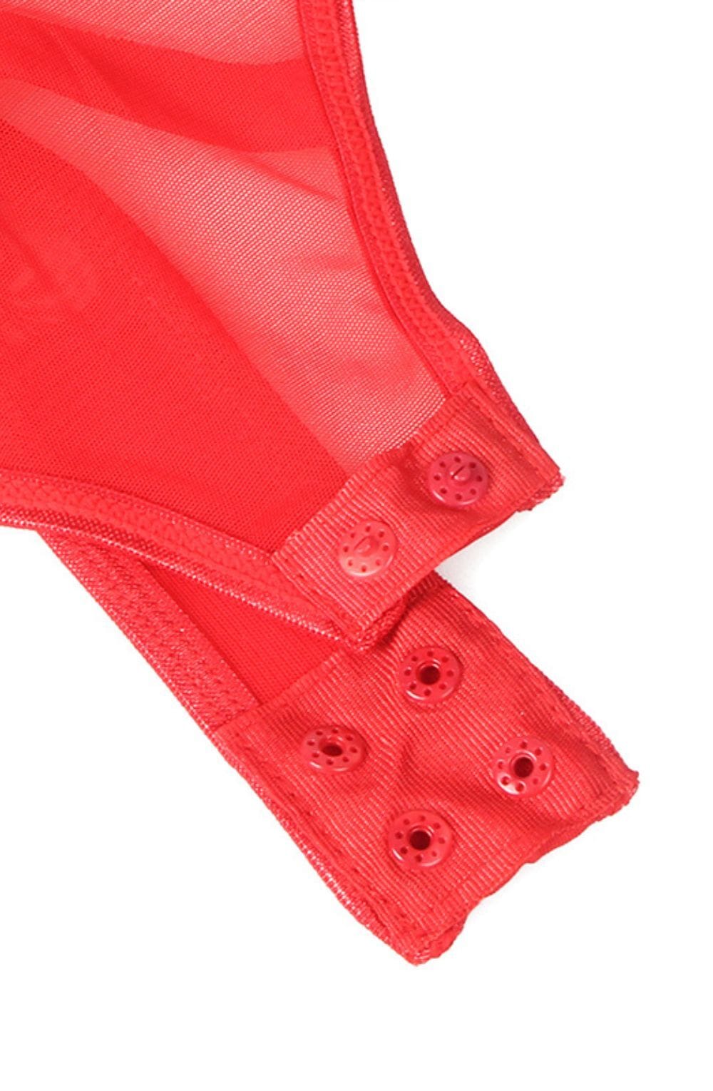 Lingerie Sets YesX YX891 Red Faux Leather Look & Mesh