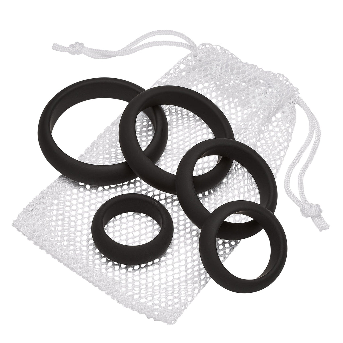Cloud 9 flat-back stretchy cock rings five-pack in multiple sizes