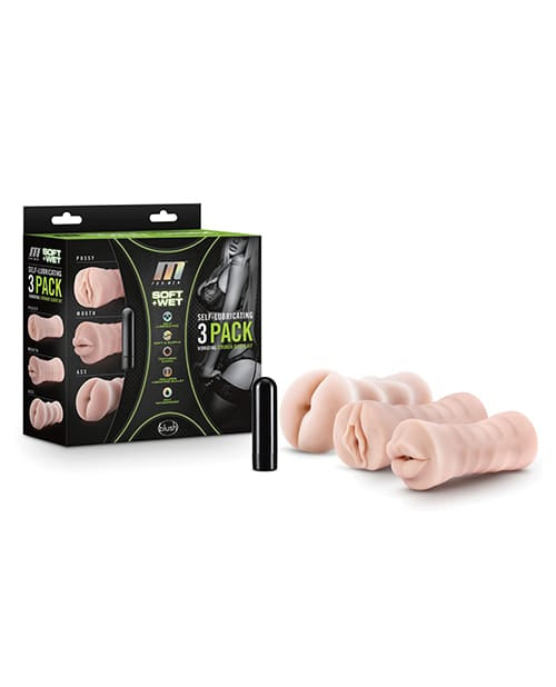 Masturbator Kits & Sets Blush M for Men Self Lubricating Vibrating Stroker Sleeve Kit - Vanilla Pack of 3