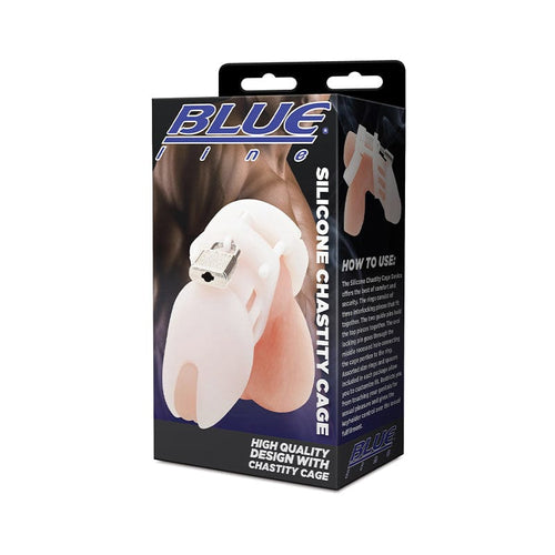 Men - Chastity and Cages Blue Line Silicone Chastity Cage White