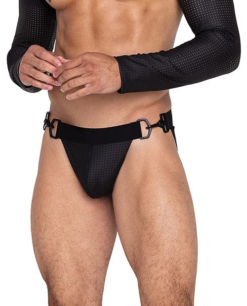 Men's Master Jockstrap w/Hook & Ring Closure & Contoured Pouch Black LG