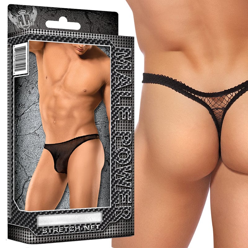 Men - Underwear Male Power Stretch Net Bong Thong – Black S/M