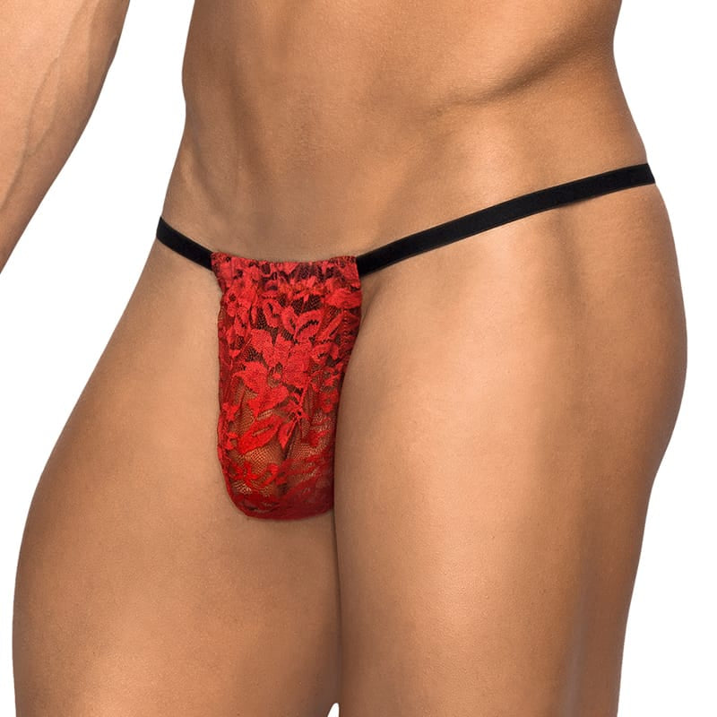 Men - Underwear MP Stretch Lace Posing Strap Red O/S