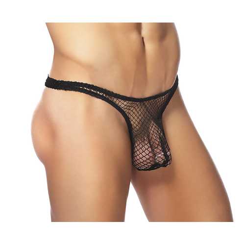 Mens Fetish Wear Male Power Black Fishnet Bong Thong – L/XL