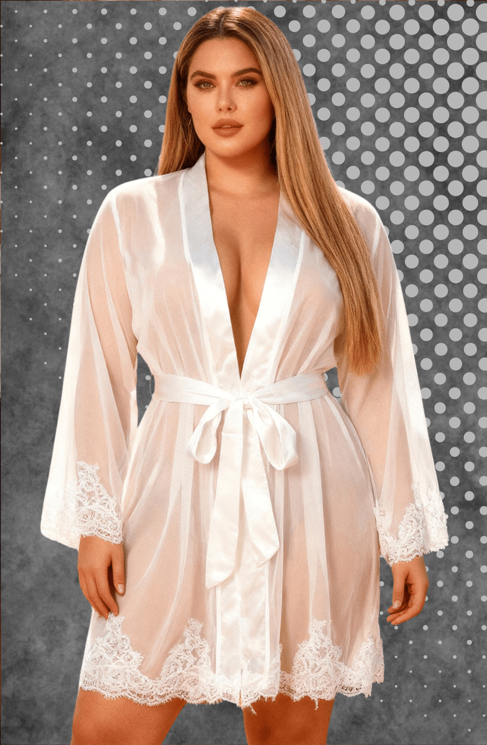 Nightwear YesX YX747Q White Sheer Lace Plus Size Robe