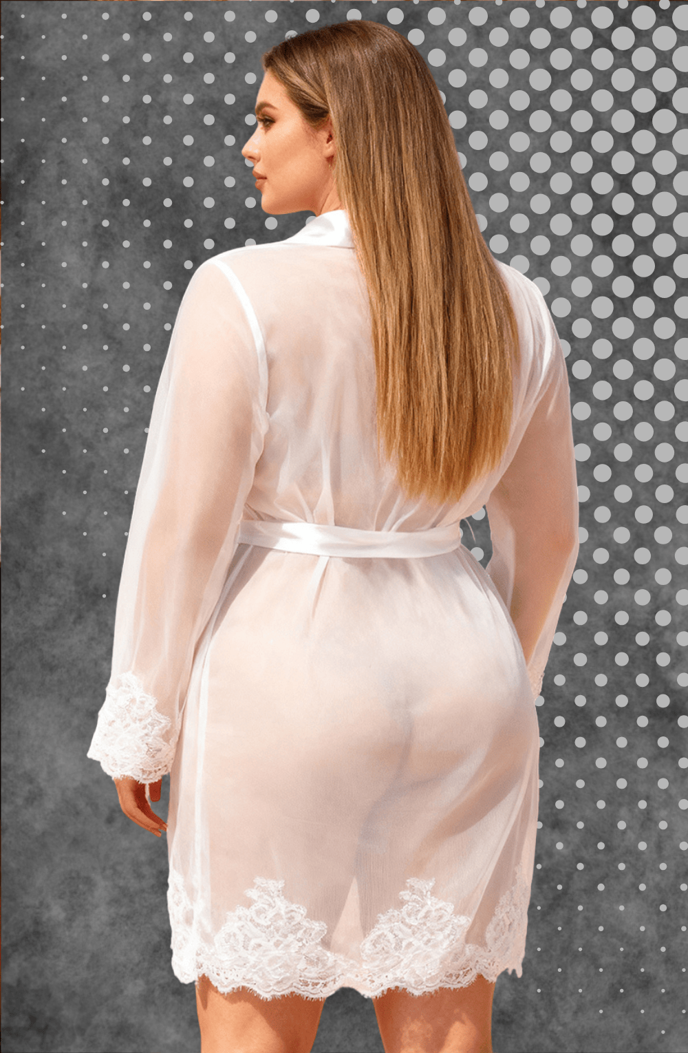 Nightwear YesX YX747Q White Sheer Lace Plus Size Robe
