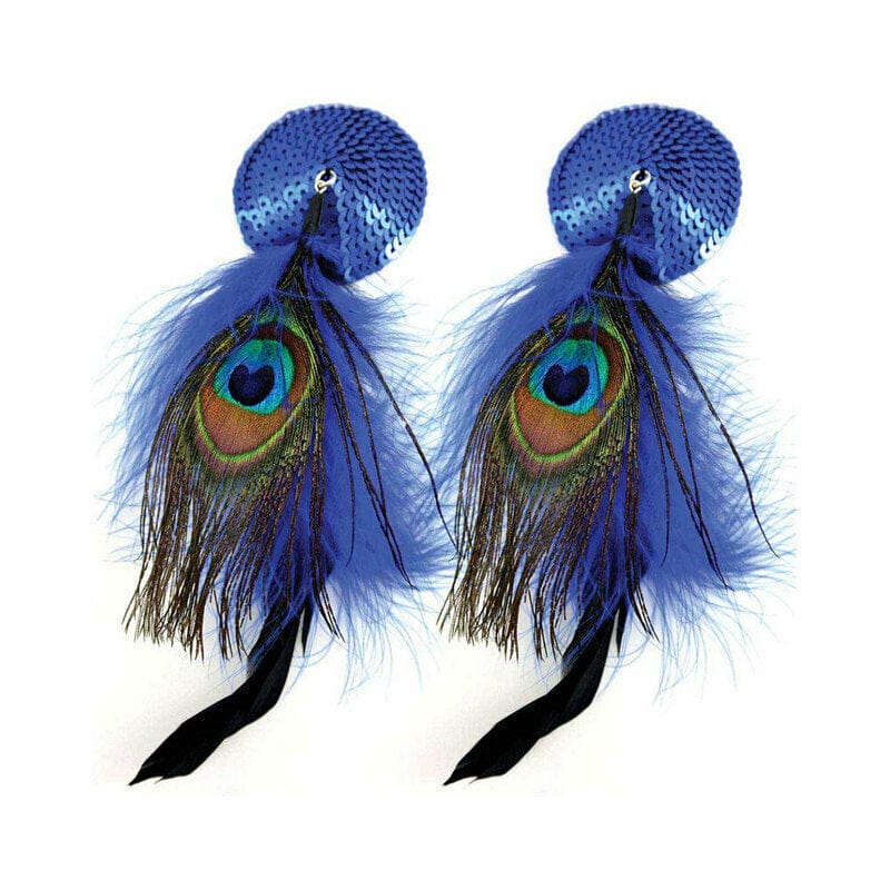 NIPPLE CLAMPS AND TWEEZERS Bijoux de Nip Blue Round Pasties Feather