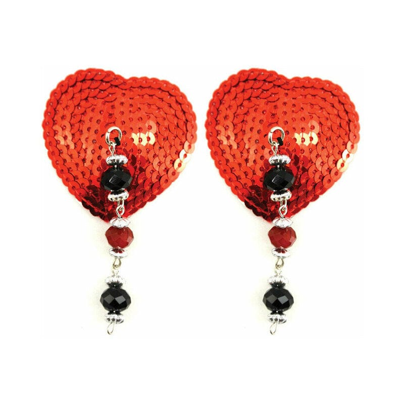 NIPPLE CLAMPS AND TWEEZERS Bijoux de Nip Red Heart Pasties Beads