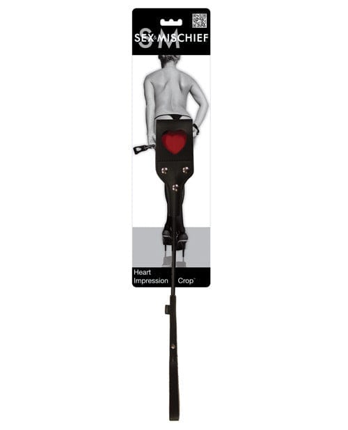 Paddles S&M Heart Crop – Black & Red Vinyl Impression Crop | 21-Inch Tickler