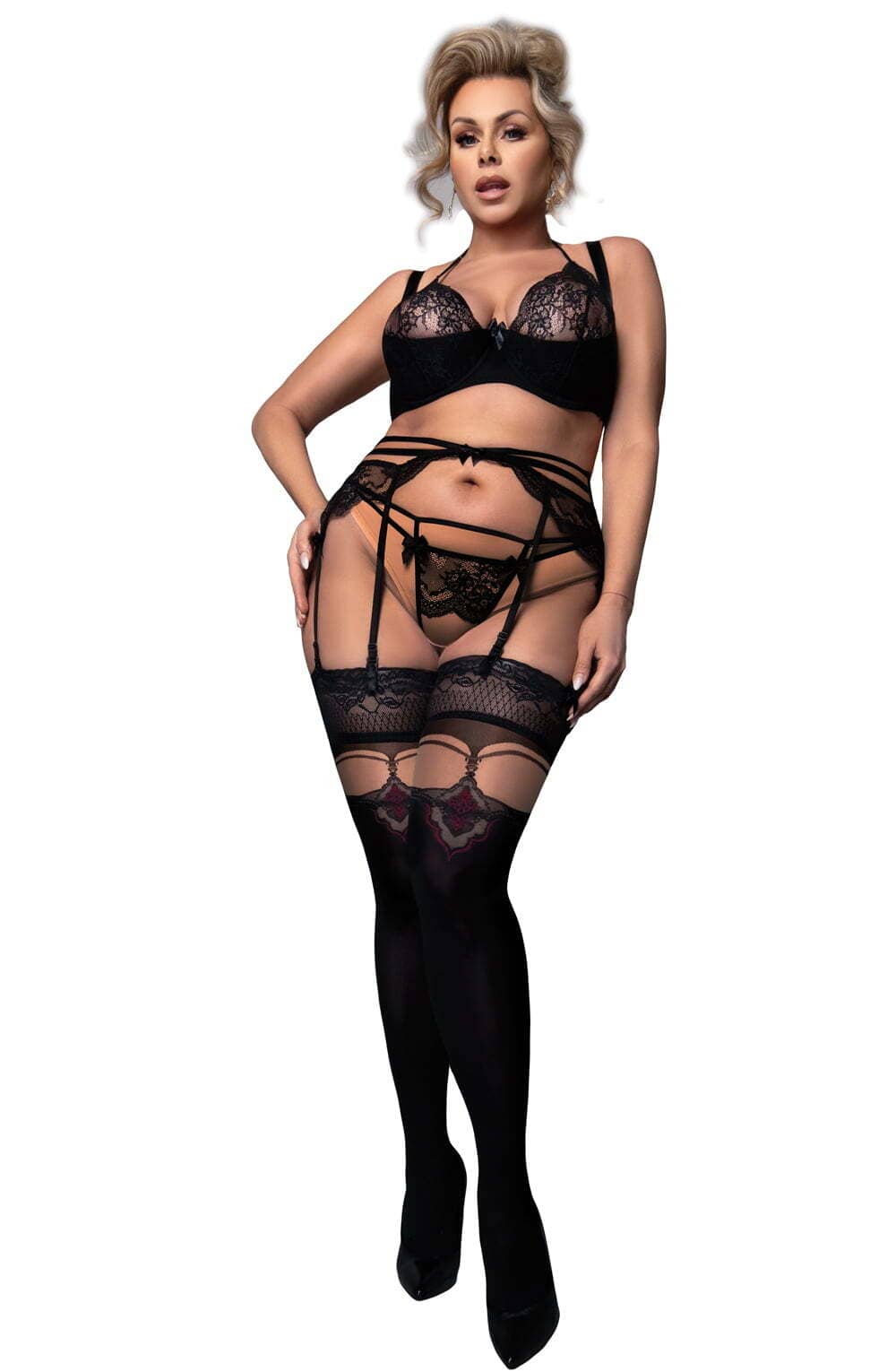 Plus Sizes Ballerina 602 Black/Skin Hold Ups Plus